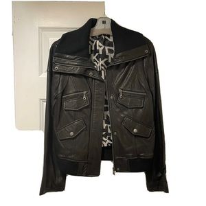Donna Karan black leather bomber jacket size 4 / 6